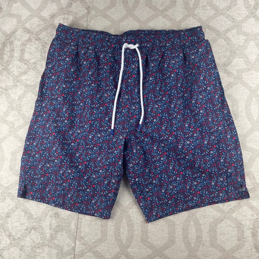 Mugsy Swim Trunks Mens Medium Blue Floral Excellent Quick Dry Mesh Lined Summer